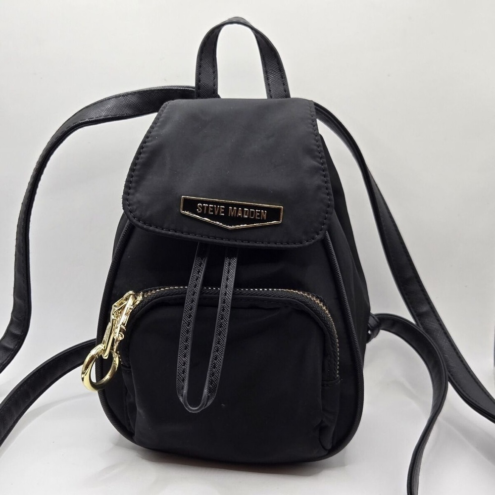 Steve Madden Black Mini Backpack Purse – Sleek Nylon Everyday Bag